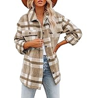 Dokotoo Womens Casual Plaid Button Down Long Sleeve Shirts Flannel Shacket Jacket Coats