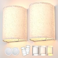 Battery Operated Wall Sconces Set of Two, Rechargeable Wall Lamp with Remote, 3 Colors Dimmable Fabric Wireless Sconces Wall Decor Set of 2 with Timer for Bedroom Living Room