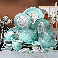 Luxury China Dinnerware Set, Fine China Plate and Bowl Sets, Embossed+ Floral Print Porcelain, High-end Gift Box (Color : Blue, Size : 28Pcs) (Blue 60Pcs)