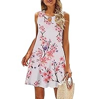 Sleeveless Backless Work Tunic Dress Women's Sexy Fathers Day Slimming Tank for Women Comfortable Print Cotton Pink M