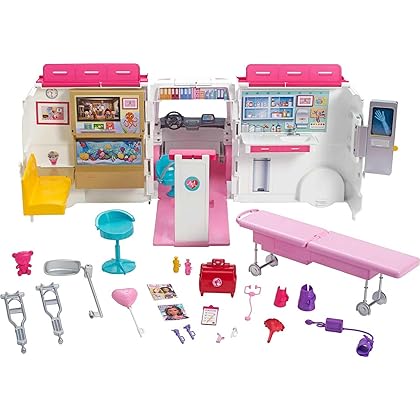 ​​​Barbie Playset with 20+ Accessories, Emergency Vehi​​cle Transforms into 2+ Foot Hospital with Lights and Sounds, Care Clinic​​​​​​​​