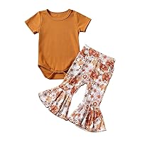 YOKJZJD Infant Baby Girl Clothes Knitted Ruffle Long Sleeve Romper Bodysuit Tops Bell Bottom Pants Leggings Fall Outfits