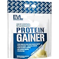 Evlution Nutrition Stacked Protein Gainer, Whey Protein Powder Complex, 50 Grams Protein, 250 Grams Carbohydrates, Build Muscle, Recovery, Post Workout, Gluten-Free (Vanilla Ice Cream, 12 LB)