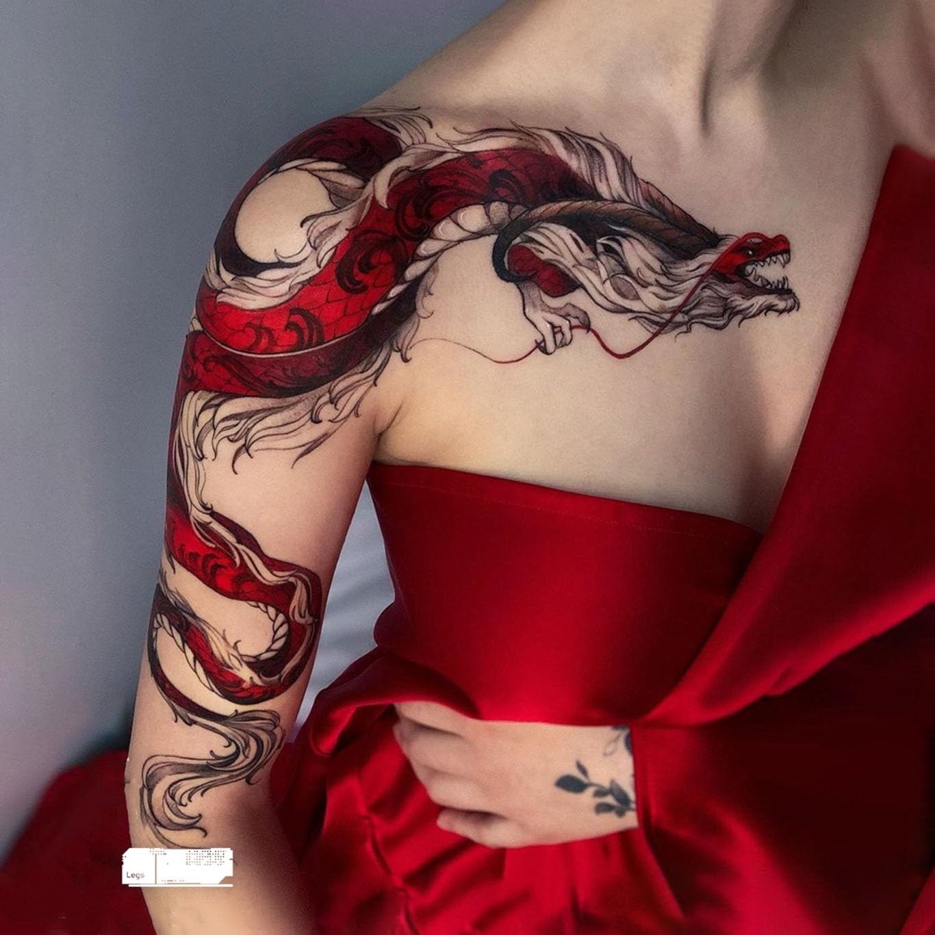 Fake Dragon Sleeve Tattoo Stickers Adults for Women Temporary Neck Long Lasting Temp Realistic Fake Unique Tattoo Mandala Body flowers Sticker Women Real Looking Fake Tatoos (Temporary Tattoos Sticker 27)