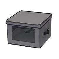 Household Essentials Dinner Plate Storage Box, Strong Frame and Handles, Windowed Panel, Fully Removable Lid, Stackable and Foldable, Perfect for Preserving Your Dinnerware, Gray