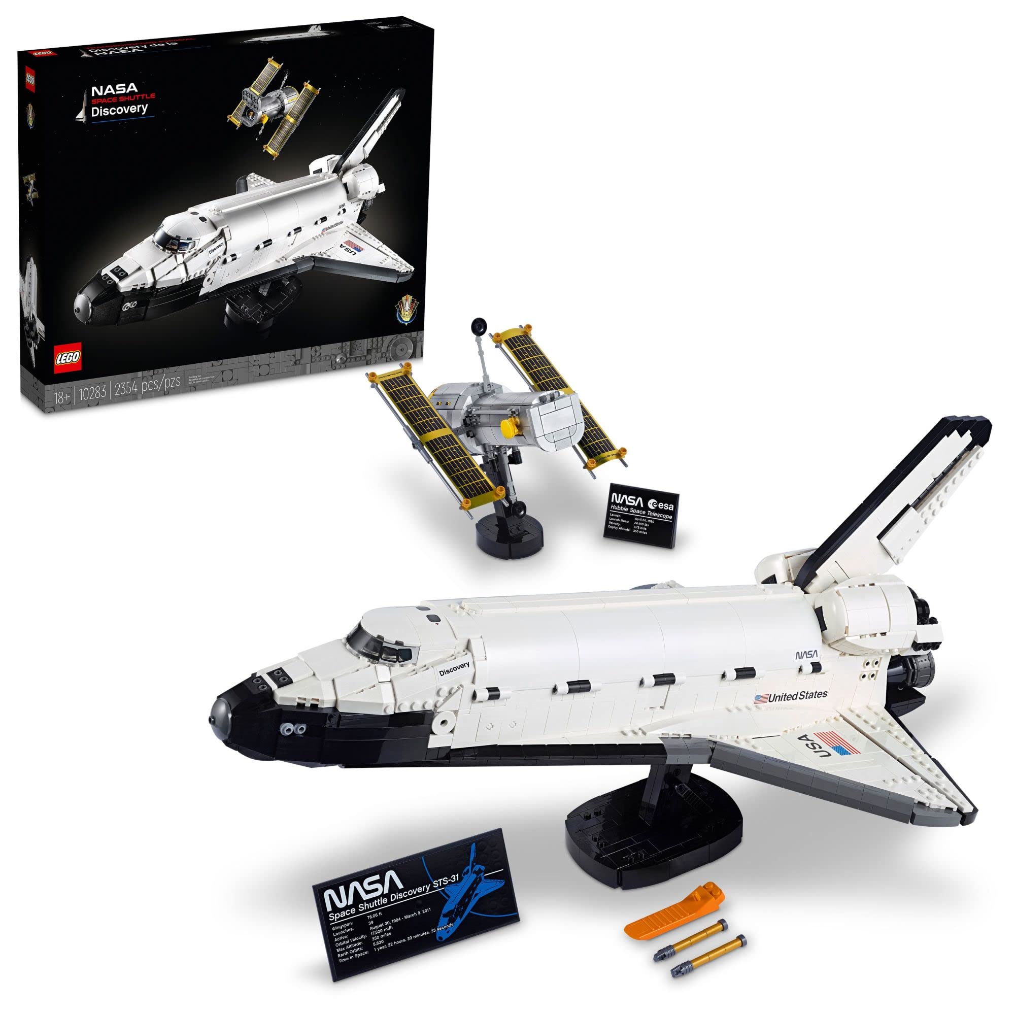 LEGO Icons NASA Space Shuttle Discovery 10283 Model Building Set - Spaceship Collection with Hubble Telescope, Detailed Display for Home or Office Decor, Gift Idea for Adults