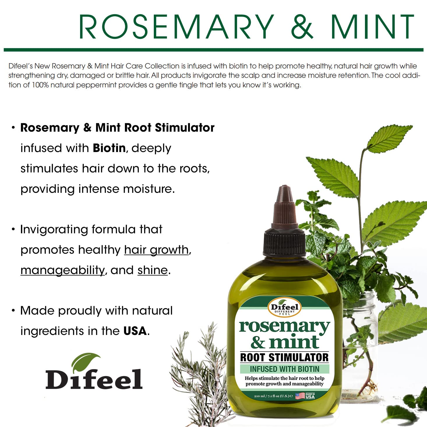 Difeel Rosemary and Mint Root Stimulator with Biotin 7.1 oz. - Hair Growth Scalp Treatment, Rosemary Mint Oil for Hair Growth