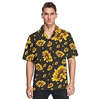 ALAZA Mens Golden Yellow Sunflowers on A Black Quick Dry Hawaiian Shirt