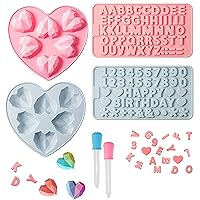 3D Diamond Heart Shape Silicone Cake Mold Tray with 8 Cavities Chocolate Mousse Baking Pan Non-stick Fondant Mold, Letter and Number Chocolate Molds & Wooden Hammers for Valentine Chocolate Making