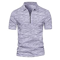 Men's Classic Short Sleeve Polo Shirt Zip Up Casual Summer Slim Fit T-Shirts Solid Color Tops Beach Tees