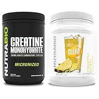 NutraBio Creatine Monohydrate, Unflavored, (500 g) and Clear Whey Protein Isolate, (Pineapple Splash) Supplement Bundle – Muscle Energy, Maximum Growth, Recovery, and Strength