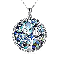 Owl Necklace for Women Sterling Silver Owl Jewelry Abalone Shell Pendant Necklace for Women Girls