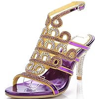Women Jewel Cutout Evening Sandals Open Toe Strappy Prom Party High Heel Shoes