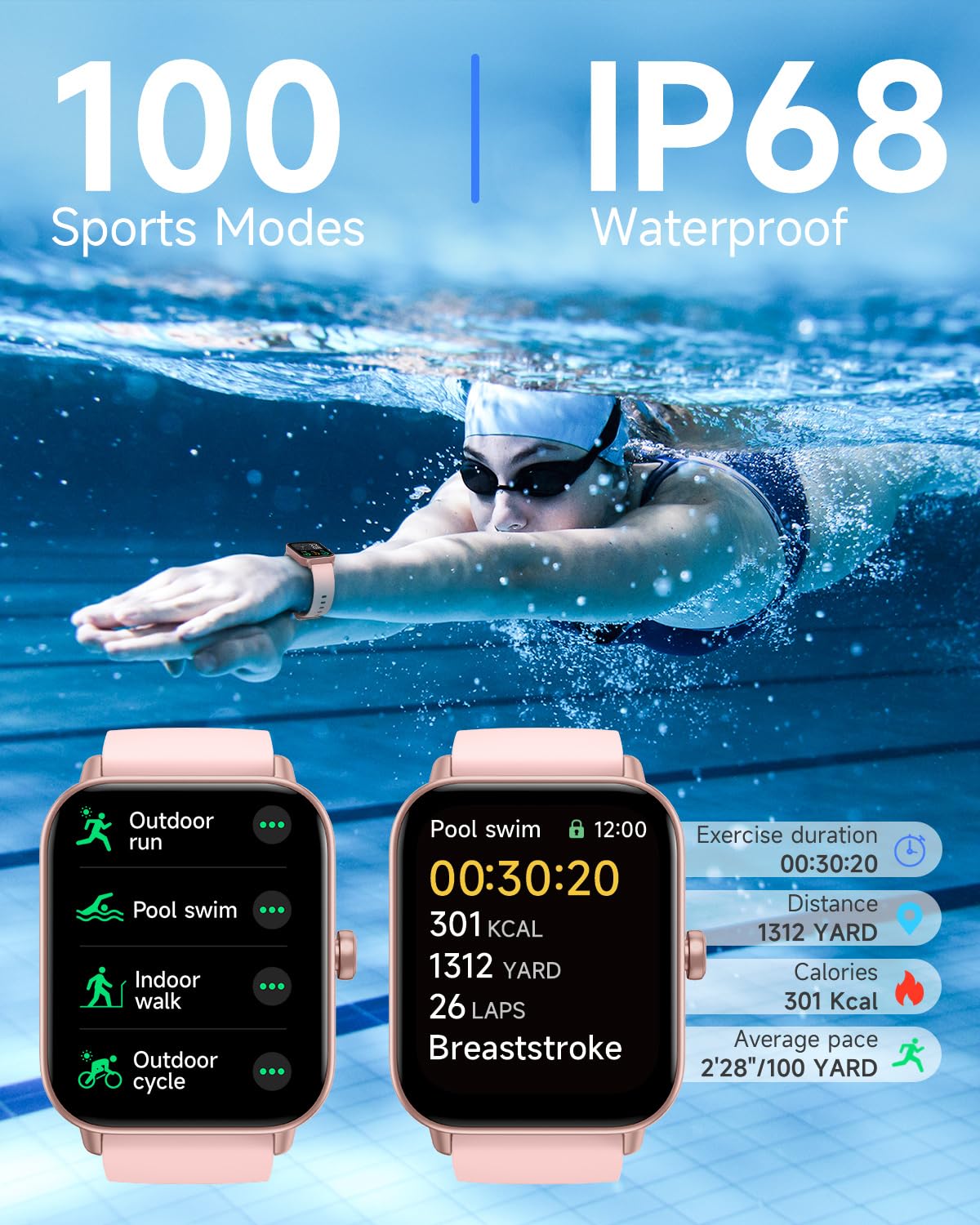 TOOBUR Smart Watch for Women Alexa Built-in, IP68 Waterproof Swimming, 1.8