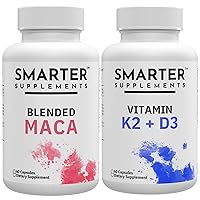 Maximum Absorption Extreme Energy Bundle - 1 Bottle Vitamin D3 K2 5000 IU MK7 with Calcium Plus BioPerine Capsules and 1 Bottle Max Potency Maca Root Capsules - Made in USA