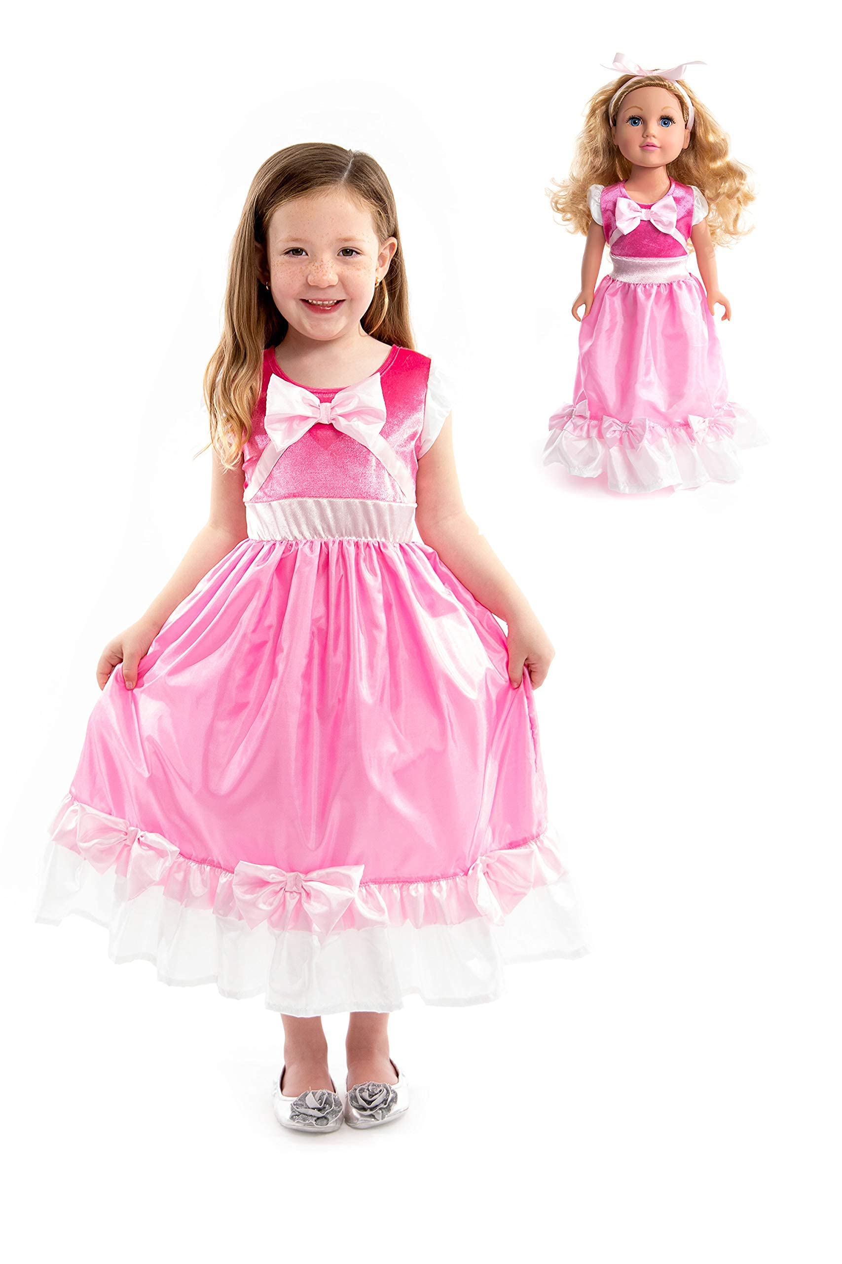 Little Adventures Cinderella Pink Ball Gown Dress up Costume (X-Large Age 7-9) with Matching Doll Dress - Machine Washable Child Pretend Play and Party Dress with No Glitter