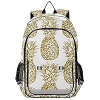 ALAZA Tropical Coconut Palm Trees Fruits Pineapples Gold Pineapples on White Backpack Cycling, Running, Walking, Jogging