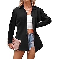 100% Cotton Oversized Womens Button Down Shirts Long Sleeve Blouses Casual Tops XS-XXL