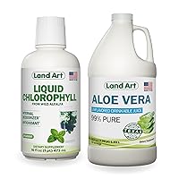 Land Art Pure Aloe Vera Juice Unflavored 64 fl oz + Liquid Chlorophyll Mint Flavored 16 fl oz