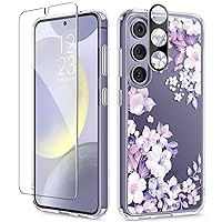 GVIEWIN for Samsung Galaxy S24 Case Floral, with Screen Protector & Camera Lens Protector, Hard PC&TPU Bumper Clear Shockproof Protective Women Phone Cover 6.2