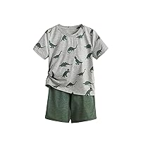 Floerns baby-boys 2 Piece Outfit Short Sleeve Round Neck Dinosaur Print Tee Shirts Top and Track Shorts Sets