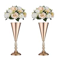 Sziqiqi Trumpet Floral Centerpiece Riser Stand for Wedding Reception Centerpieces Party Event Anniversary Birthday Decoration Flower Arrangement Pack of 2, Gold 14in