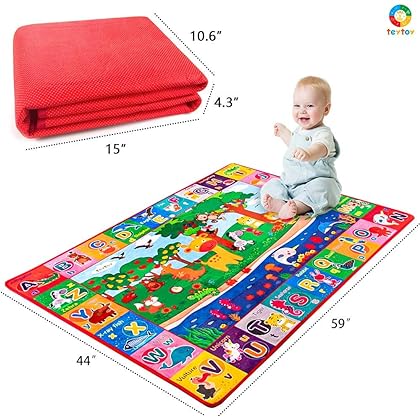 teytoy Baby Cotton Play Mat, Crawling Mat for Floor Mat Large Super Soft Extra Thick (0.6cm), Plush Surface Foldable Non-Slip Non-Toxic