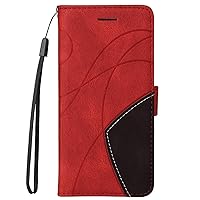 Wallet Case Compatible with Xiaomi Redmi K40, Double Color PU Leather Flip Folio Shockproof Cover for Poco F3 (Red)
