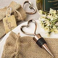 Fashion Craft Heart shaped metal bottle stopper in a Copper plated finish in a burlap bag, One Size, Brown