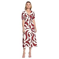 Donna Morgan Women's V-Neck Midi Dress with Keyhole Back and Tie Detail