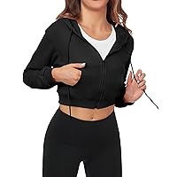Cropped Zip Up Hoodie Women Jacket Top Sweatshirt Casual Basic Gym Workout Sport
