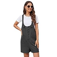 Flygo Overall Shorts for Women Summer Casual Comfy Cotton Linen Jumper Button Down Jumpsuit Beach Romper Dark Grey S