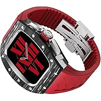DYIZU Kohlefaser-Lünette mit Titan-Uhrengehäuse + Fluorkautschuk-Armband, für Apple Watch Serie 8 7 45 mm, Damen/Herren-Luxus-Modifikationsset, für iWatch SE 6 5 4 44 mm