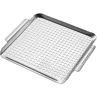 Heavy Duty Grill Pan, Stainless Steel Grill Topper BBQ Grill Pan with Handles Vegetables Grill Basket Outdoor Grill Accessories Cookware Grill Utensils for Barbecue Cooking