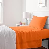 Amazon Basics Kid's Soft Easy-Wash Lightweight Microfiber 3-Piece Sheet Set, Twin, Bright Orange, Solid