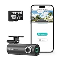 70mai Dash Cam M300, 1296P QHD, 70mai Micro SD Card 64GB, Built in WiFi Smart Dash Camera for Cars, 140° Wide-Angle FOV, WDR, Night Vision, iOS/Android Mobile App