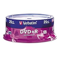 Verbatim DVD+R Blank Discs AZO Dye 4.7GB 16X Recordable Disc - 25 Discs Spindle