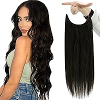 Fshine Human Hair Extensions Wire Hair Natural Black 80g 20 Inch Straight Extensions Invisible Hairpiece Remy Wire Extensions Natural with Transparent Fish Line