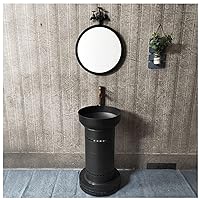 Industrial Style Vanity Unit with Basin, Bathroom Vanity Unit Floor Standing Under Sink Bathroom Cabinet with Faucet and Drain Bathroom Sink Cabinet 18.5 x 16.9 x 34.2in,Black,with Mirror
