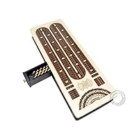 Continuous Cribbage Board/Box Inlaid in Rosewood/Maple - 4 Track - Sliding Lid with Score Marking Fields for Skunks, Corners and Won Games