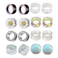 TIANCI FBYJS 8 Pairs Stainless Steel Ear Tunnels and Plugs Flesh Expander Earring Gauges Silicone Glass Piercing Strecher Set for Women Men 2G-5/8 G