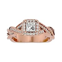 Certified 18K Gold Ring in Princess Cut Moissanie Diamond (0.5 ct) Round Cut Natural Diamond (0.4 ct) With White/Yellow/Rose Gold Engagement Ring For Women