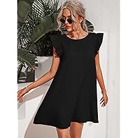 Summer Dresses for Women 2022 Ruffle Trim Dress Dresses for Women (Color : Black, Size : Large)