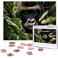 Gorilla Landscape Print Puzzles Personalized Picture Puzzle 500 Pieces Wooden Jigsaw Puzzles Challenging Photo Puzzle for Wedding Birthday Valentine's Day Gifts 20.4