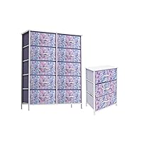 Sorbus Kids Dresser with 10 Drawers and 3 Drawer Nightstand Bundle - Matching Furniture Set - Storage Unit Organizer Chests for Clothing - Bedroom, Kids Rooms, Nursery, & Closet (Tie Dye)