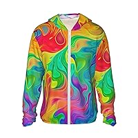 UPF50+ Rainbow Color Abstract Sun Protection Hoodie Jacket Quick Dry Long Sleeve Sun Shirt For Men Women