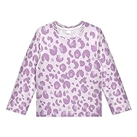 Lavender Leopard Purple Boys Long Sleeve Rash Guard Girls Kids Swim Shirts Toddler Activewear T-Shirts 3T