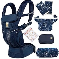 OMNI Breeze Ergo Baby Midnight Blue Baby Carrier Set (Drool Pad + Mom & Baby Cover + Storage Cover + Laundry Net Included)