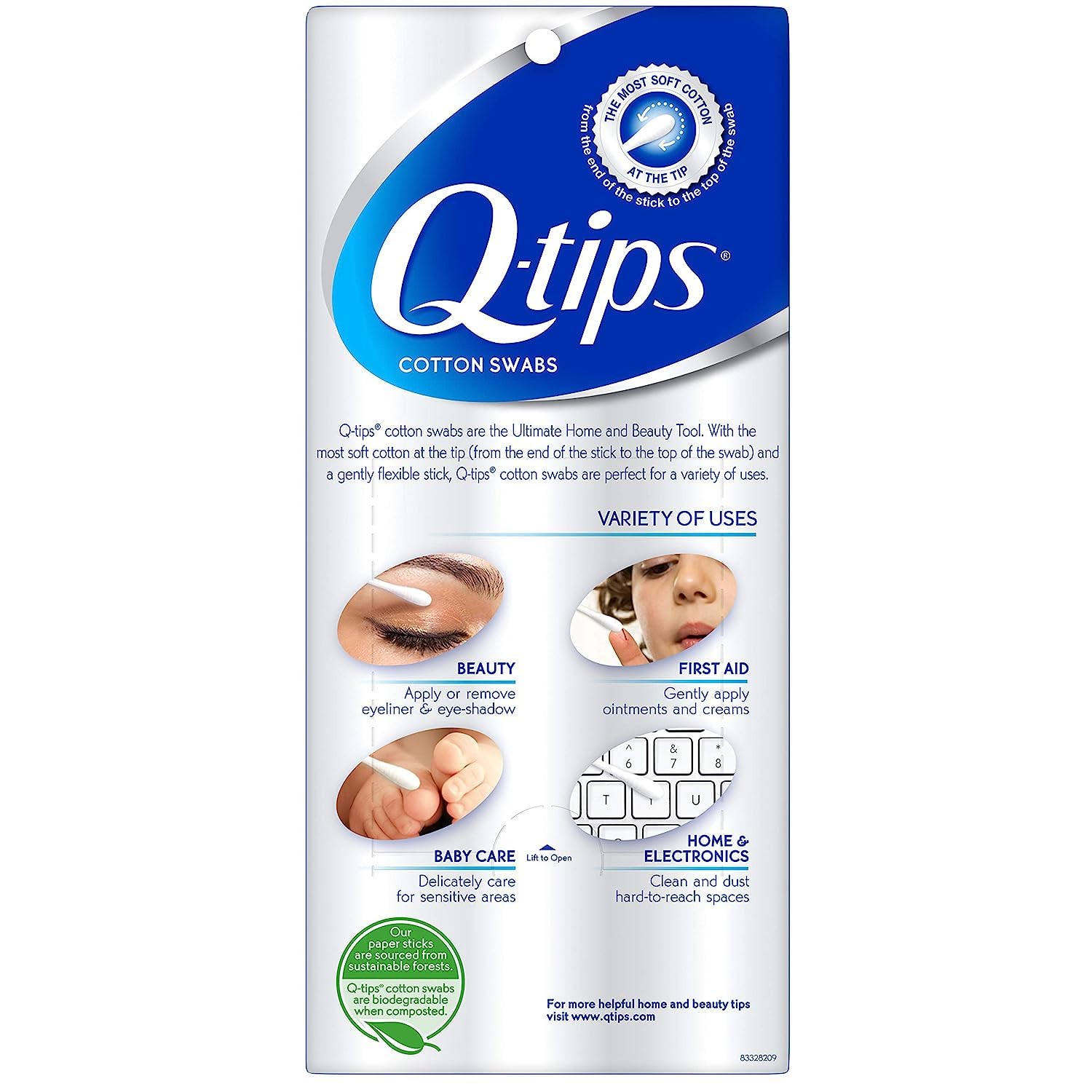 Q-tips Cotton Swabs For Hygiene and Beauty Care Original Cotton Swab Made With 100% Cotton 625 Count (Pack of 2)