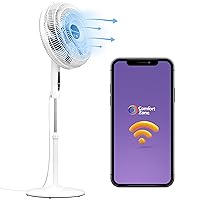 Comfort Zone Smart WiFi Oscillating Stand Fan, 18 inch, 3 Speed, Wall-Mountable, Compatible with Alexa, Voice Control, Full-Function Timer, Tri-Curve Technology to Reduce Noise, CZST180SWS